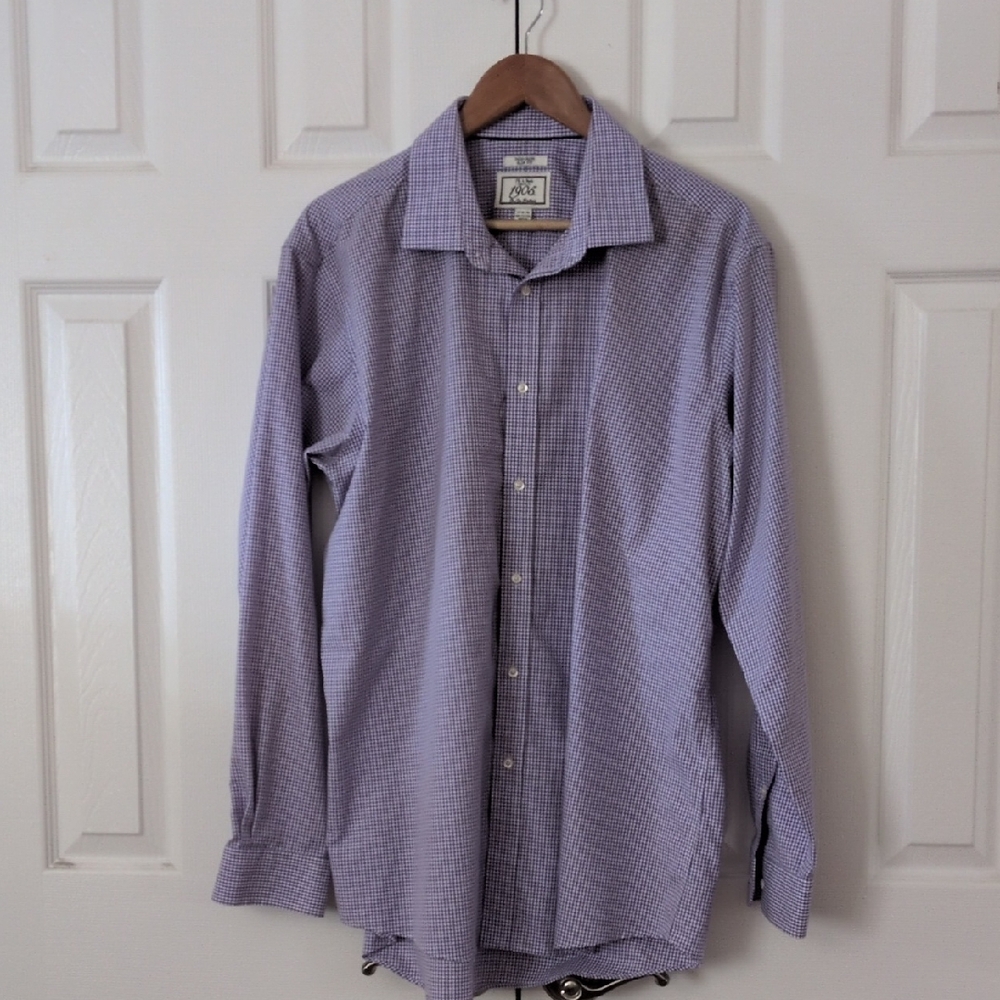 Joseph A Banks men's Lavender‎ Checkered Dress Shirt 17.5-36"